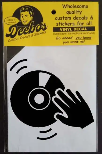 Illustrative hand scratching a vinyl record in DJ style decal