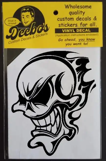 Flaming skull cartoony decal