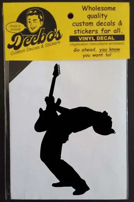 Guitar player silhouette bending over backwards playing lead guitar decal