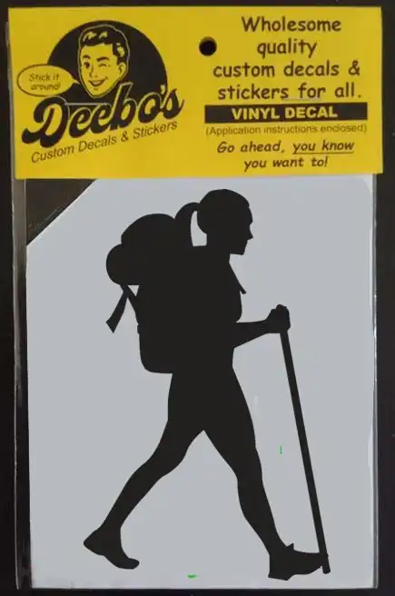 Woman hiker silhouette with walking stick decal