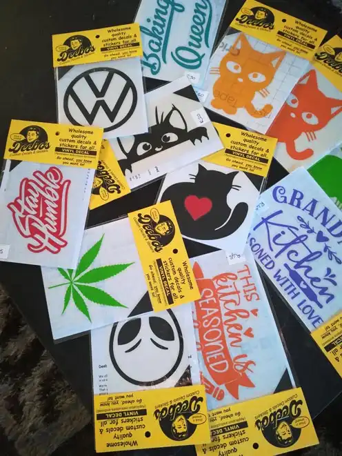 Assortment of funny novelty vinyl stickers and laptop decals 