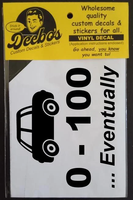 Very slow funny black cutout text bumper sticker applied to rear window  